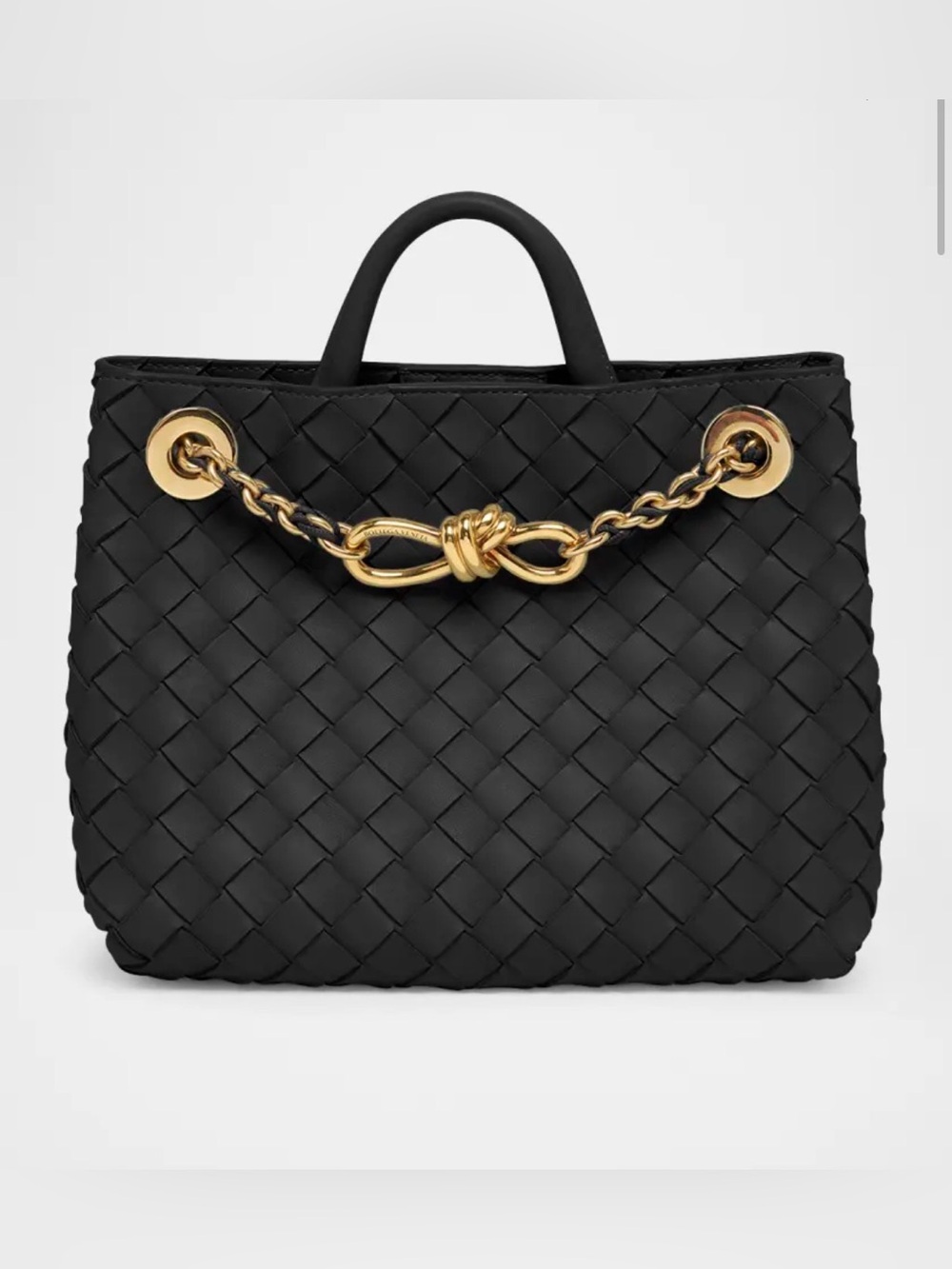 Bottega Veneta Black Intrecciato Tote with Gold Chain Knot